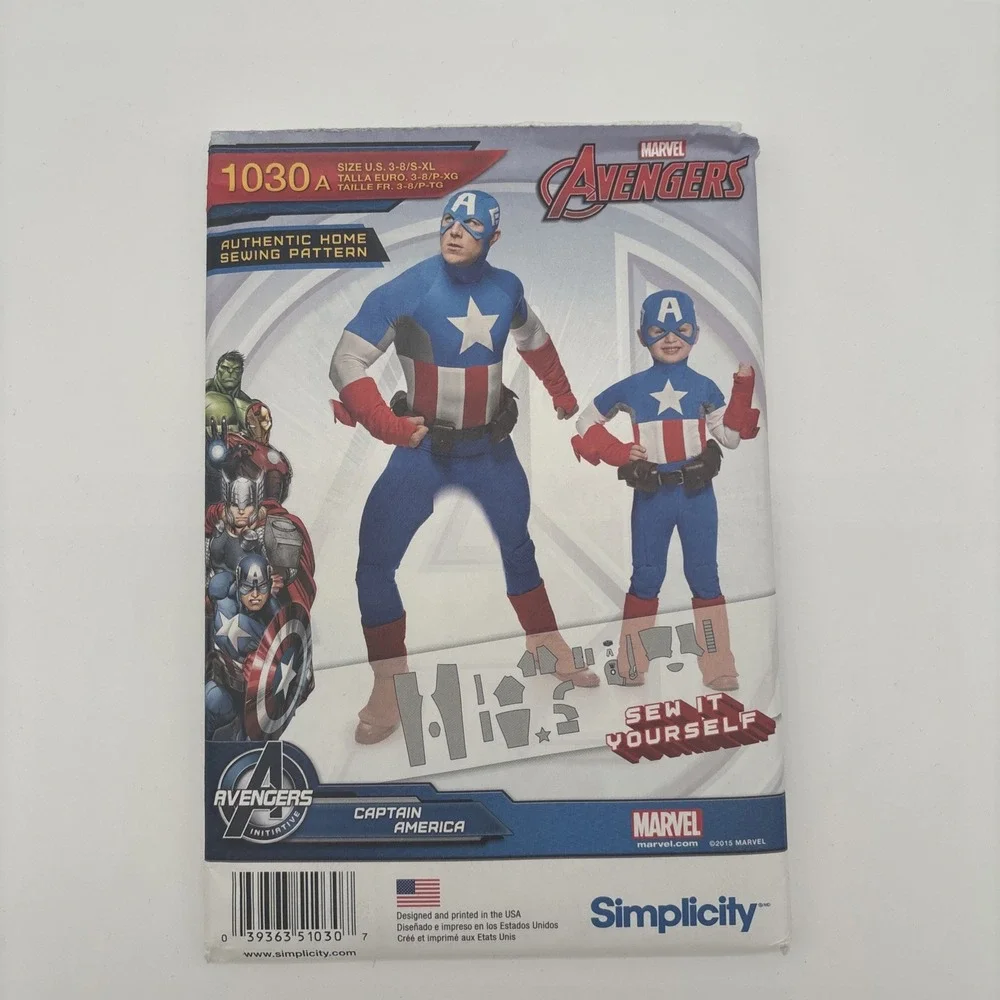 2015 AVENGERS Captain AMERICA Pattern SIMPLICITY #1030 Boys 3-8 Men's S-XL Uncut